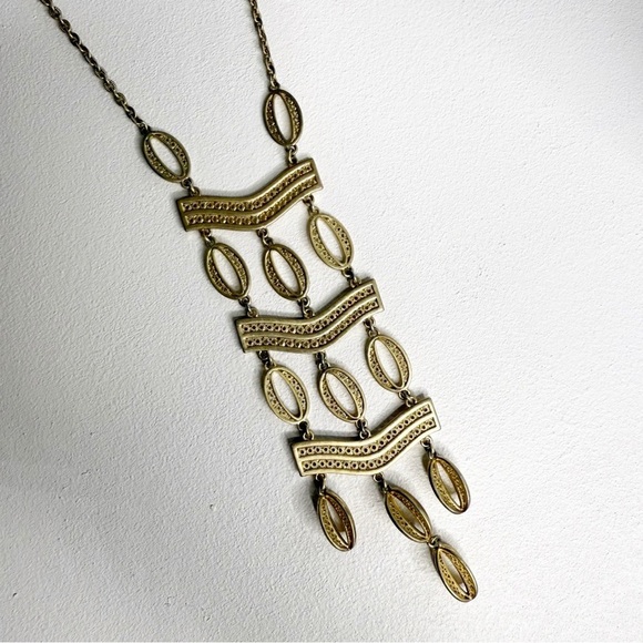 Stella & Dot Kimberly Gold Statement Necklace Long Tiered - Picture 2 of 5